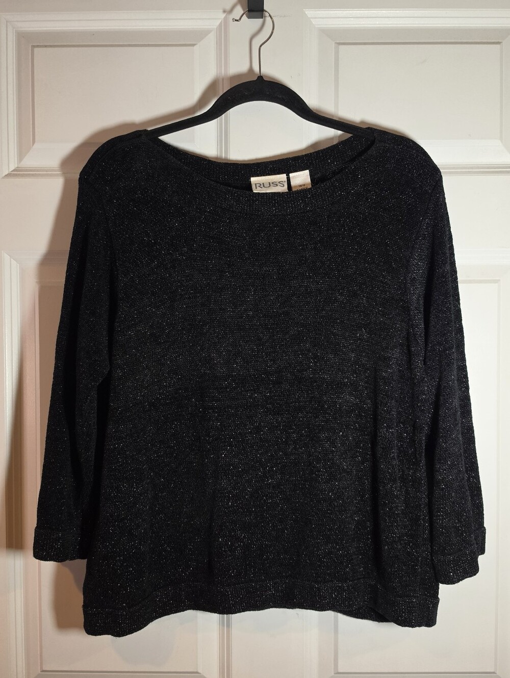 Russ Black Metallic Sparkle Knit 3/4 Sleeve Sweater Top XL